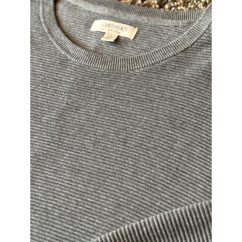 Goodthreads Sweater Men's Tight Ribbed Knit Sweater XXL Gray 100% Cotton‎ B10